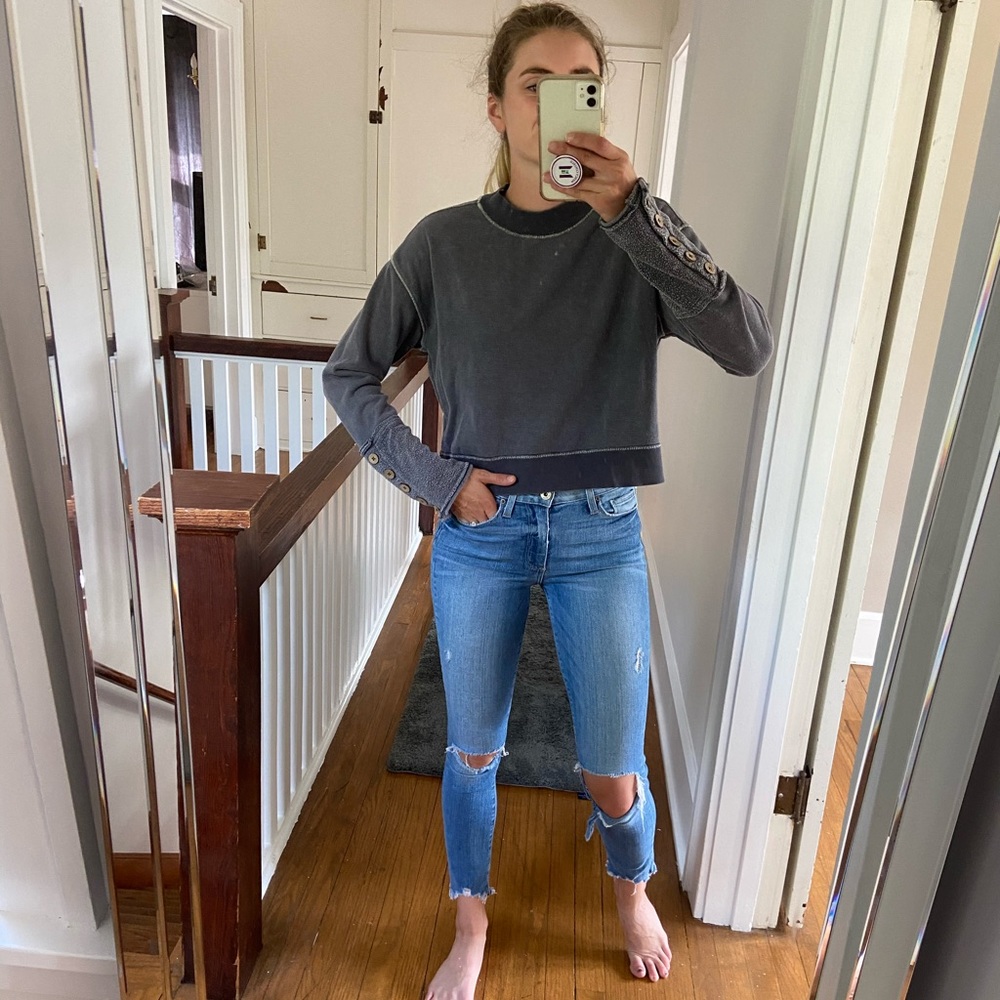 Free People cropped fleece crew neck with buttons